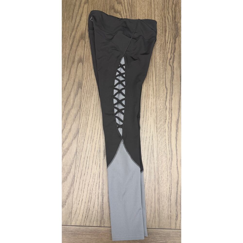 BSP Athletic Leggings Medium Black Gray Lattice Cutout High Rise